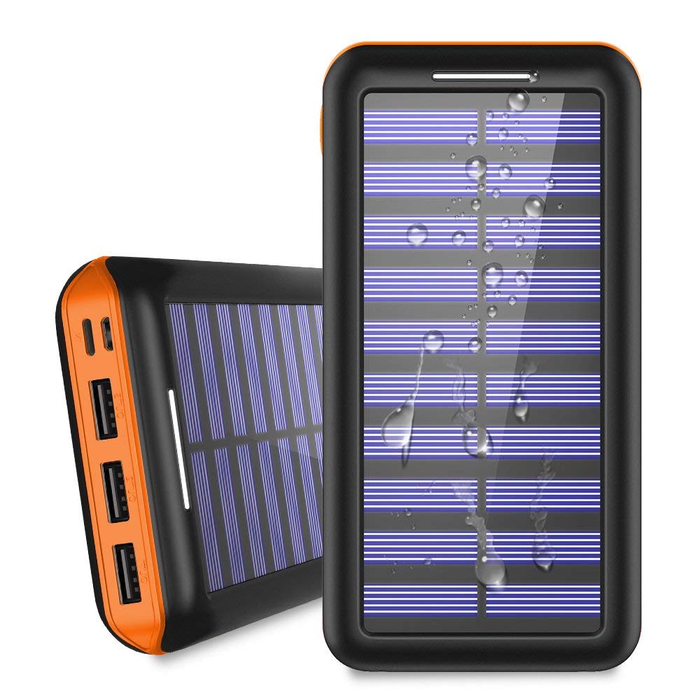 Portable Charger 24000mAh Solar Power Bank, 2 Input & 3 Output USB Phone Charger,ALLSOLAR External Battery Pack, iSmart 2.0 Tech Fast Charging for iPhone,iPad & Samsung Galaxy & More – Orange
