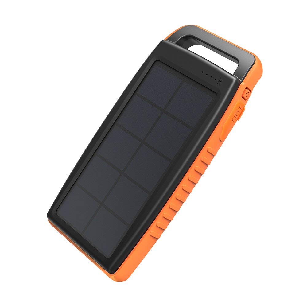 Solar Charger RAVPower 15000mAh Outdoor Portable Charger Solar Power Bank Dual USB External Battery Pack Power Pack with Flashlight (IPX4 Splashproof, Dustproof, Solar Panel Charging, DC5V/2A Input)