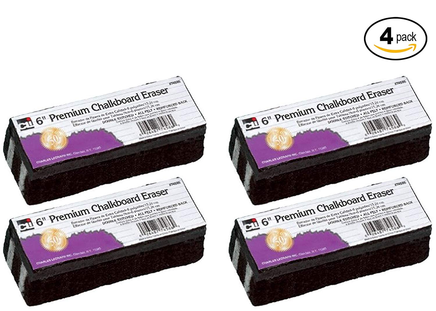 Charles Leonard Chl74586 Premium Chalkboard Eraser Set - 4 pack Bundle Kit
