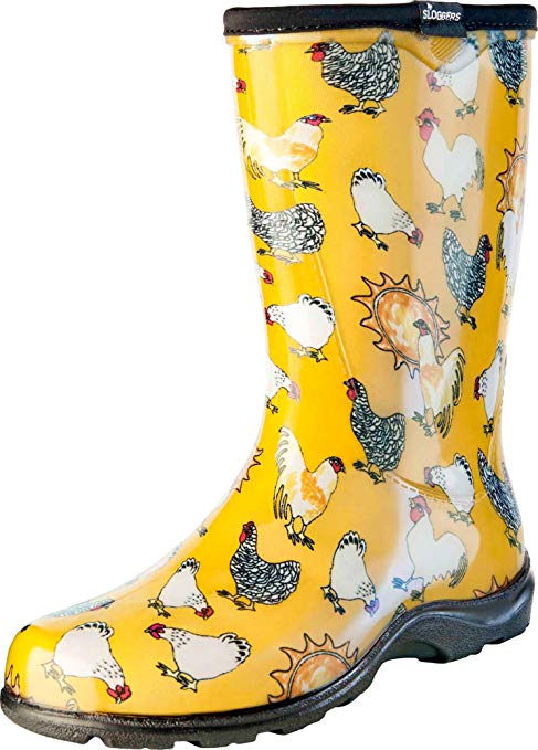 Sloggers Women's Waterproof Rain and Garden Boot with Comfort Insole, Chickens Daffodil Yellow, Size 9, Style 5016CDY09