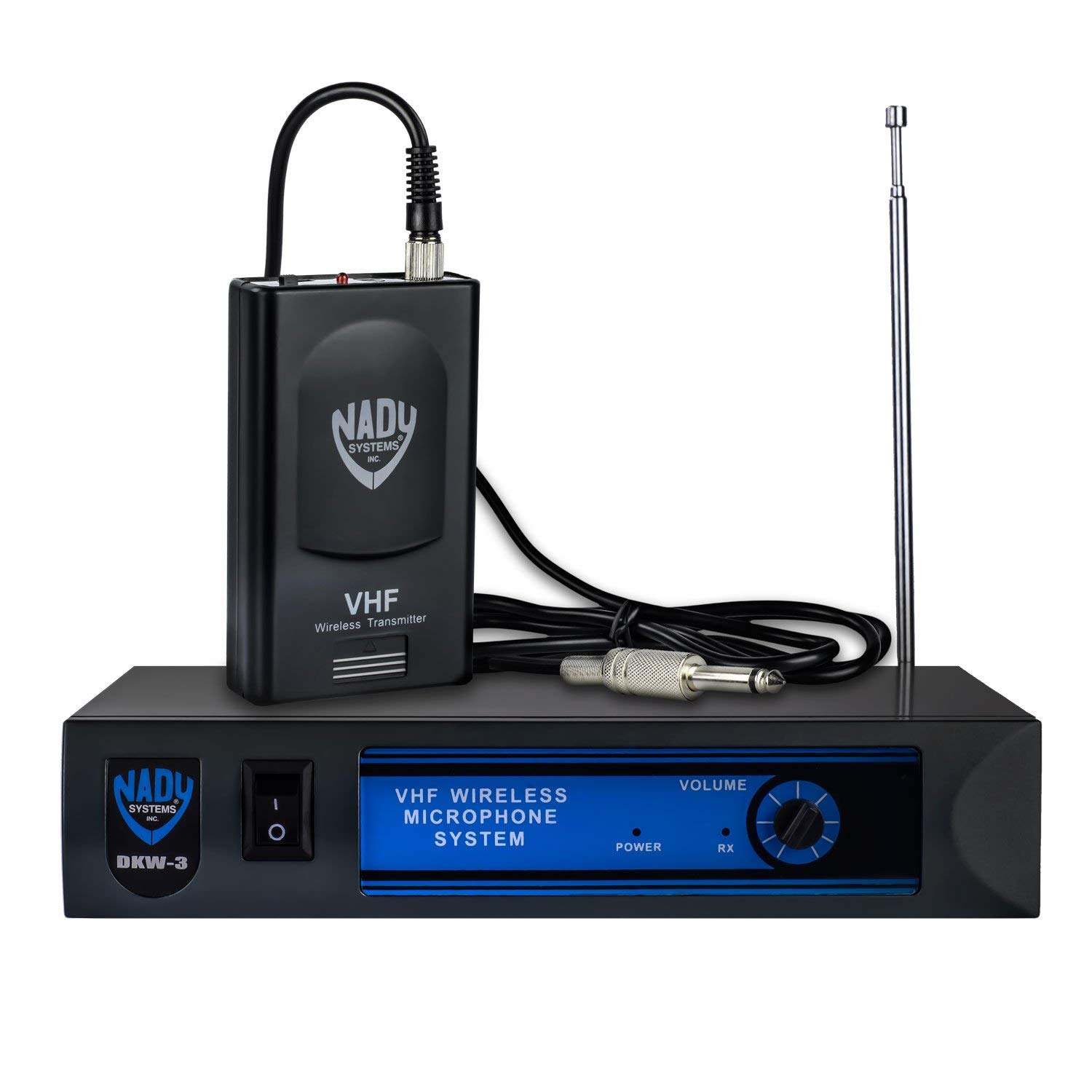 Nady DKW-3 GT VHF Wireless Guitar / Instrument System – includes wireless bodypack, receiver, AC adapter, guitar cable and audio cable – Easy setup – Electric guitar, bass, or other instruments with a pickup