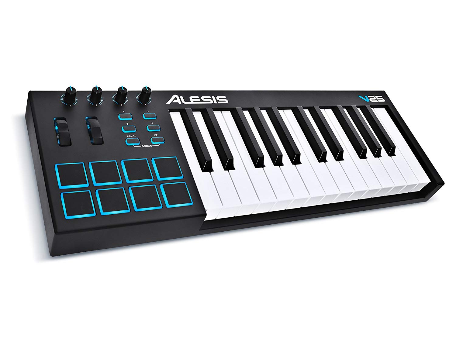 Alesis V25 | 25-Key USB MIDI Keyboard & Drum Pad Controller (8 Pads/4 Knobs/4 Buttons)