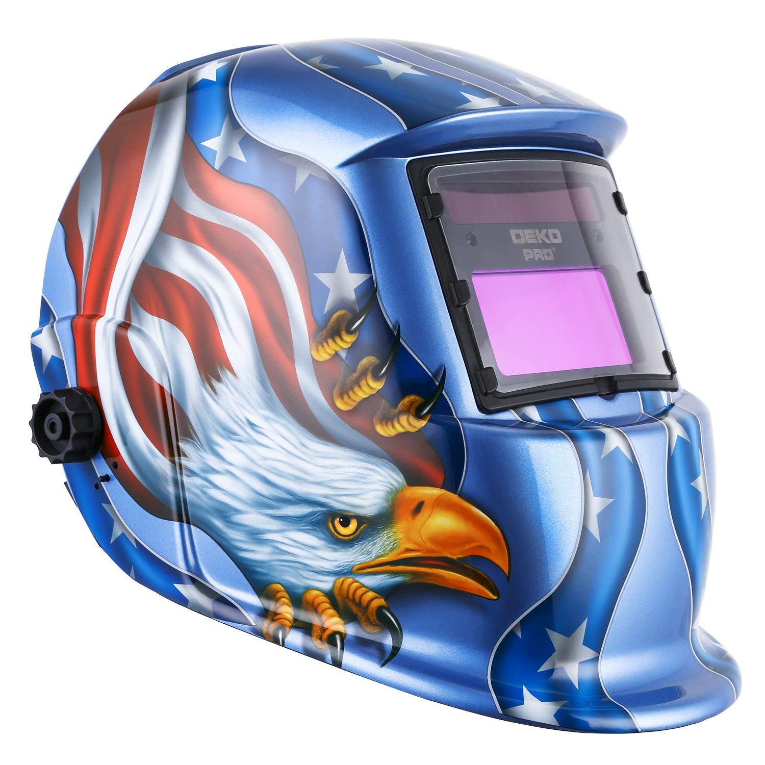Solar Powered Welding Helmet Auto Darkening Hood with Adjustable Shade Range 4/9-13 for Mig Tig Arc Welder Mask Blue Eagle Design
