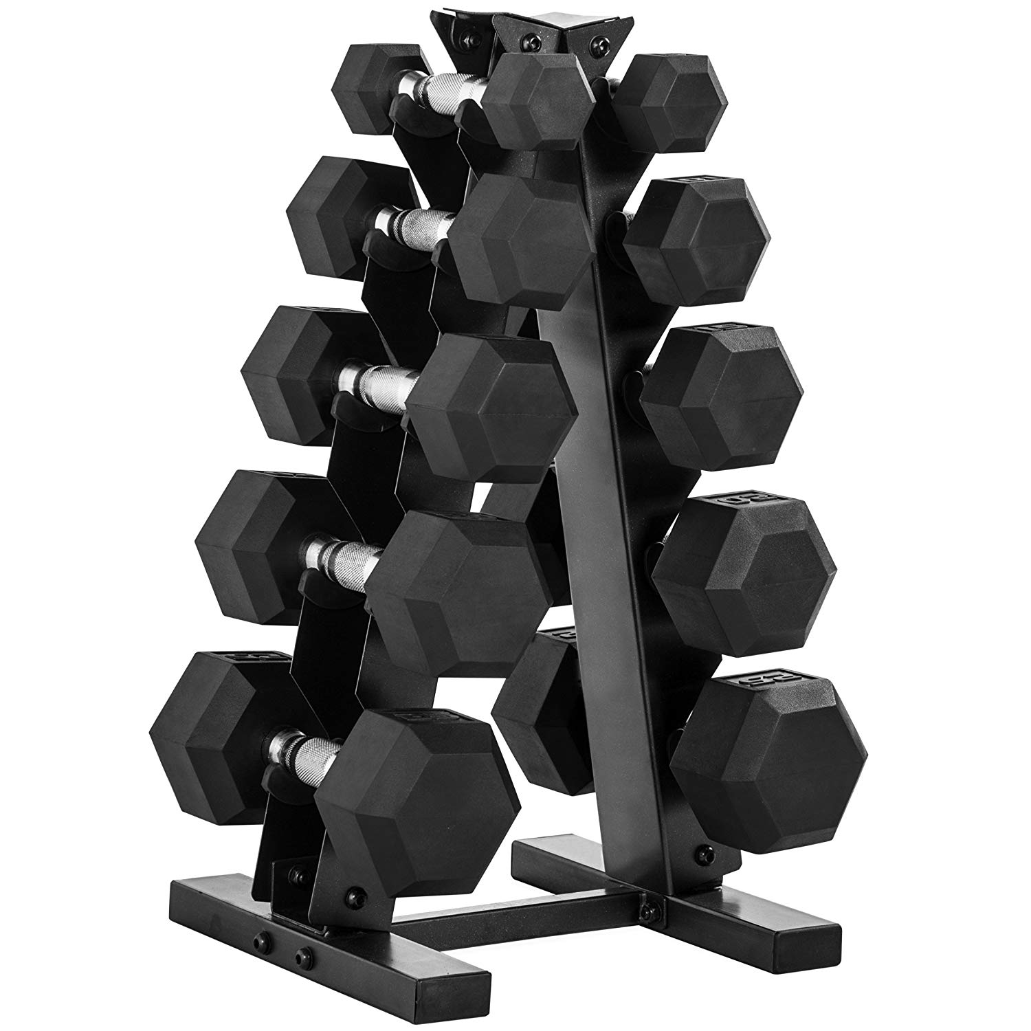 CAP Barbell 150-lb Rubber Hex Dumbbell Weight Set, 5-25 Lbs with Rack