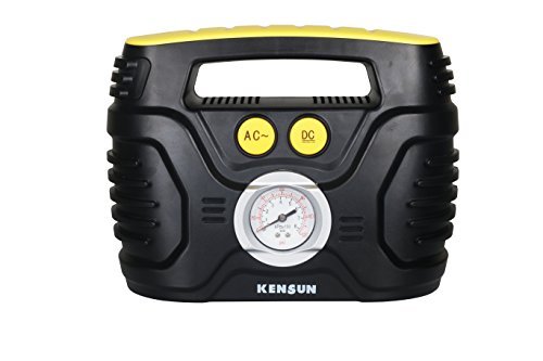 Kensun AC/DC Swift Performance Portable Air Compressor Tire Inflator with Analog Display for Home (110V) and Car (12V) - 18/20 Litres/Min