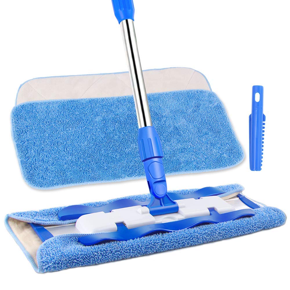 MR. SIGA Professional Microfiber Mop,Stainless Steel Handle - Pad Size: 42cm x23cm, 2 Free Microfiber Cloth Refills and 1 Dirt Removal Scrubber included