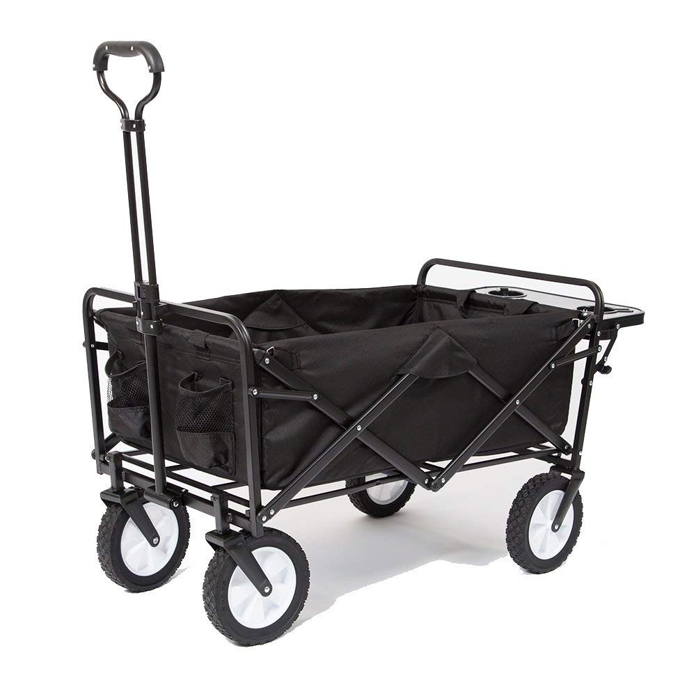 Mac Sports Collapsible Folding Outdoor Utility Wagon (Wagon with Side Table, Black)