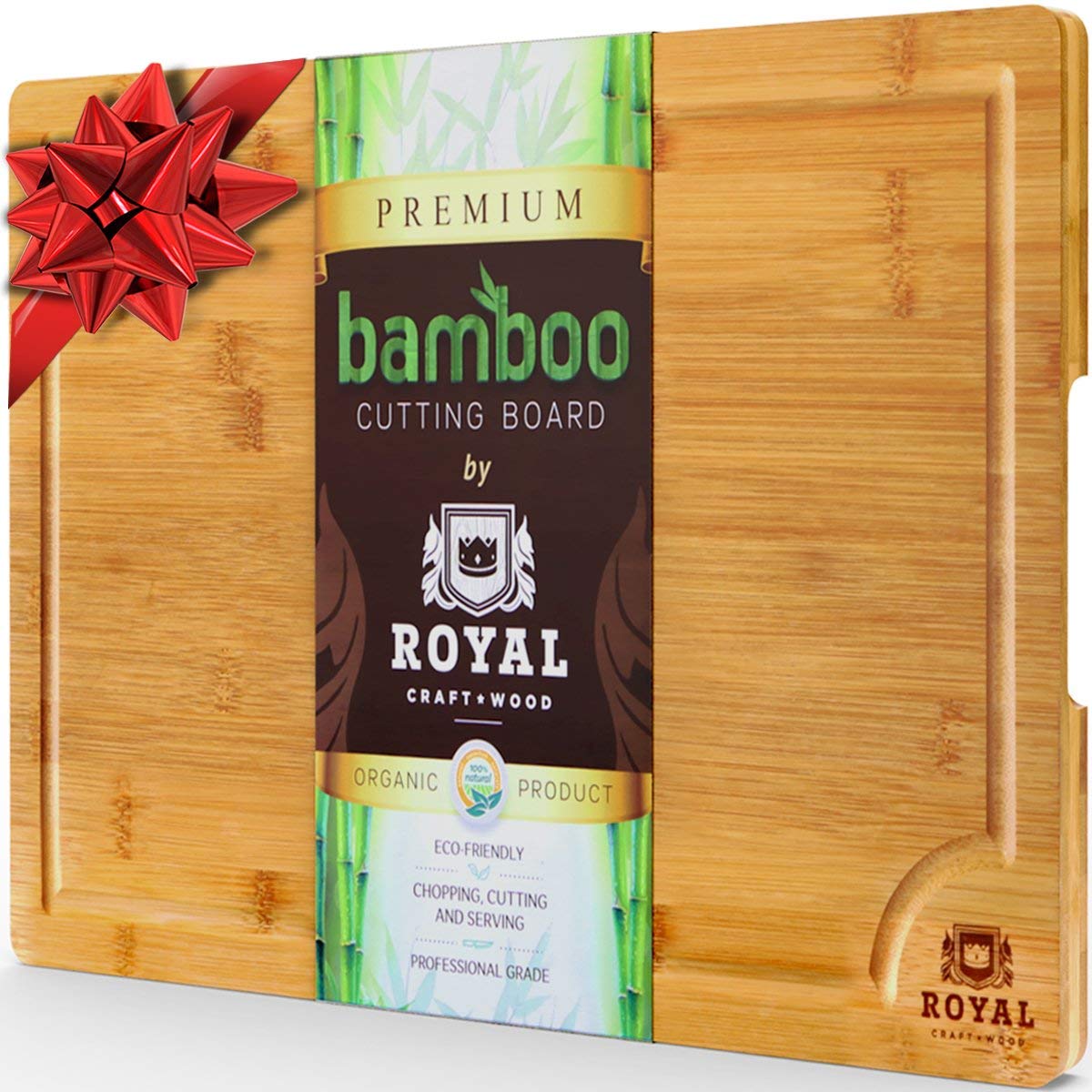 Royal Craft Wood Extra Large Organic Bamboo Cutting Board with Juice Groove - Butcher Block Cutting Boards