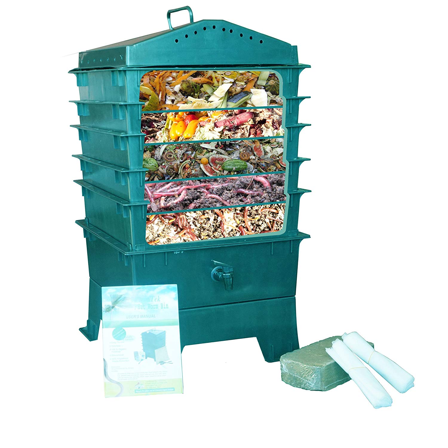 VermiHut 5-Tray Worm Compost Bin, Dark Green