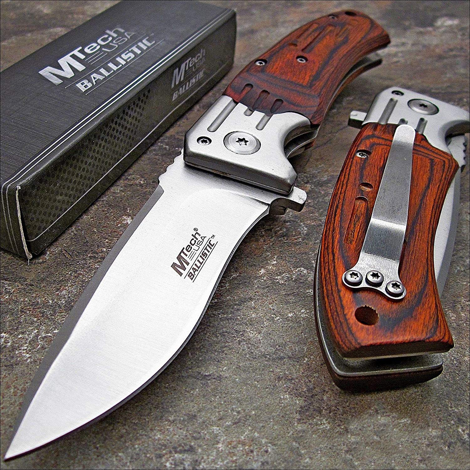 MTECH USA Mtech Ballistic Red Pakkawood Folding Blade Pocket Knife