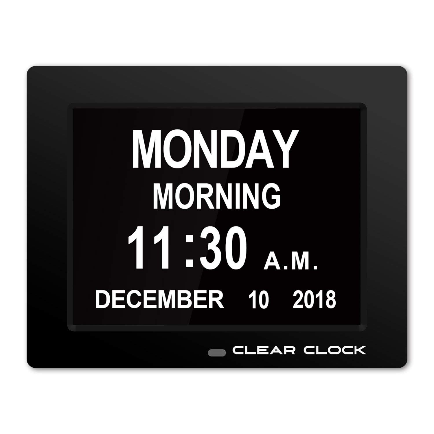 Clear Clock [Newest Version] Extra Large Digital Memory Loss Calendar Day Clock With Optional Day Cycle + Alarm Perfect For Elderly + Impaired Vision Dementia Clock Black