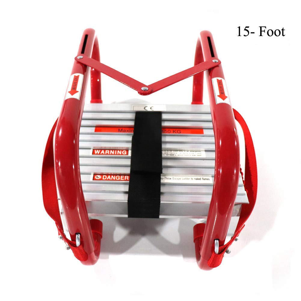 HYNAWIN Portable Fire Ladder Two-Story Emergency Escape Ladder 15 Foot with Wide Steps V Center Support - Fire Escape Ladders