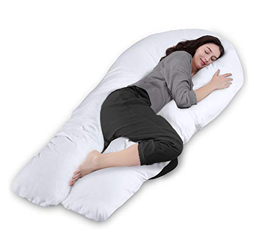 Queen Rose 65" Pregnancy Pillow- Full Body Pillow-U Shaped Maternity Pillow for Pregnant Women with Washable Outer Cover (White)