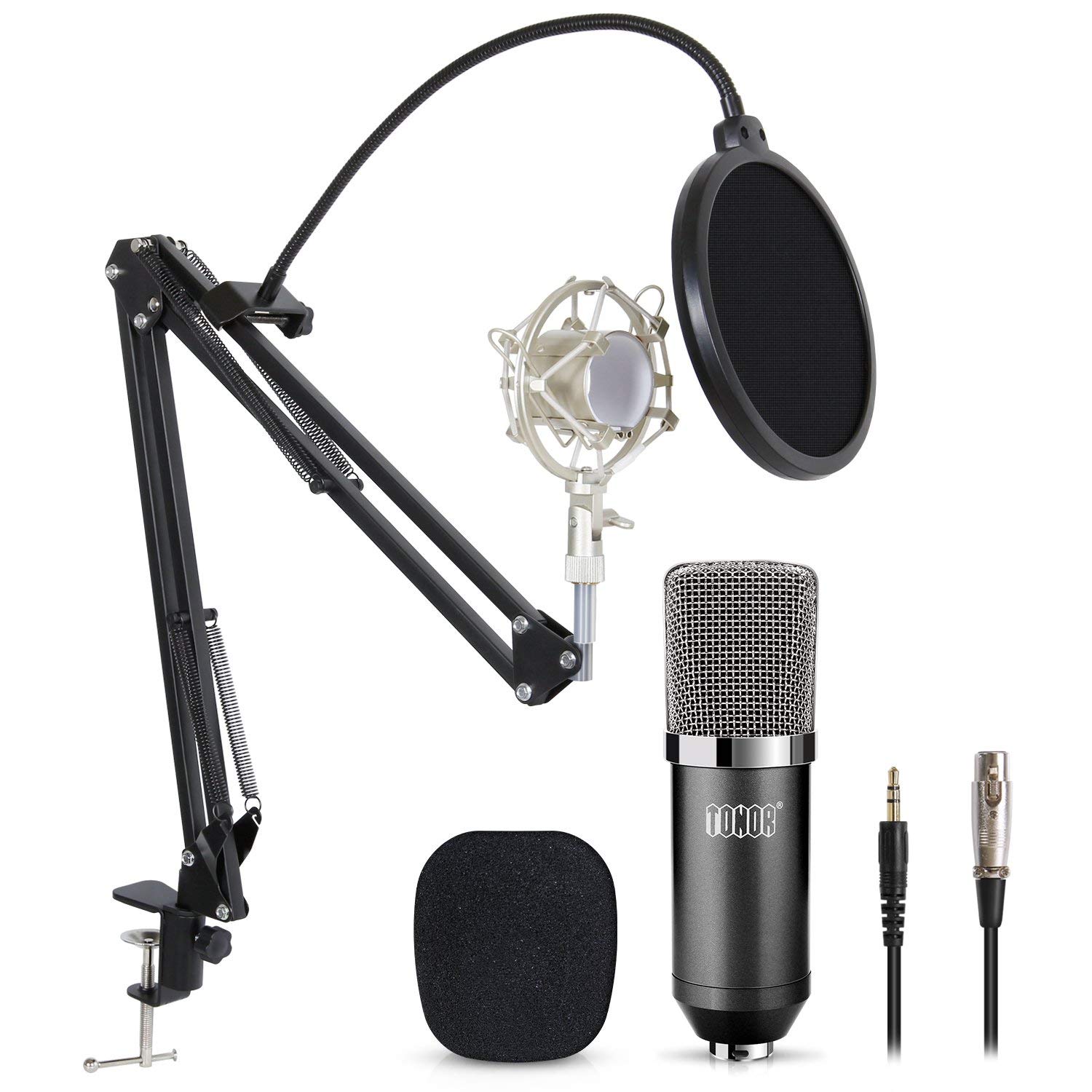 TONOR Professional Studio Condenser Microphone Computer PC Microphone Kit with 3.5mm XLR/Pop Filter/Scissor Arm Stand/Shock Mount for Professional Studio Recording Podcasting Broadcasting, Black