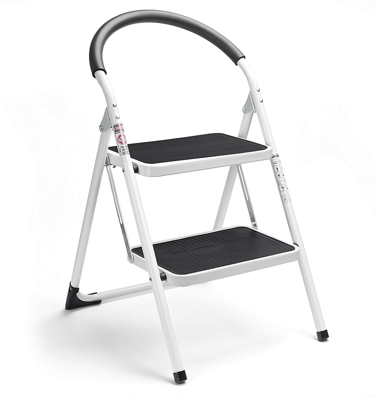 Delxo 2 Step Ladder Folding Step Stool Steel Stepladders with Handgrip Anti-slip Sturdy and Wide Pedal Steel Ladder 330lbs White and Black Combo 2-Feet (WK2061A-2)