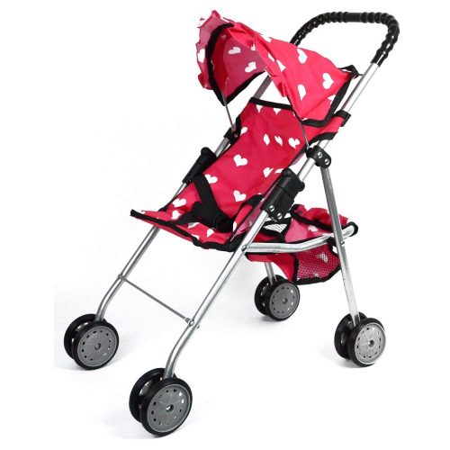The New York Doll Collection My First Doll Stroller with Basket and Heart Design Foldable Doll Stroller - Baby Doll Strollers
