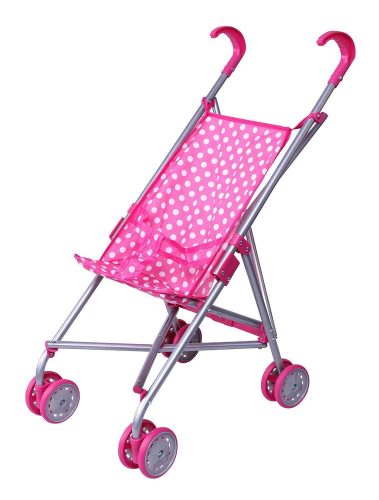 Precious toys Pink & White Polka Dots Foldable Doll Stroller with swivel wheels