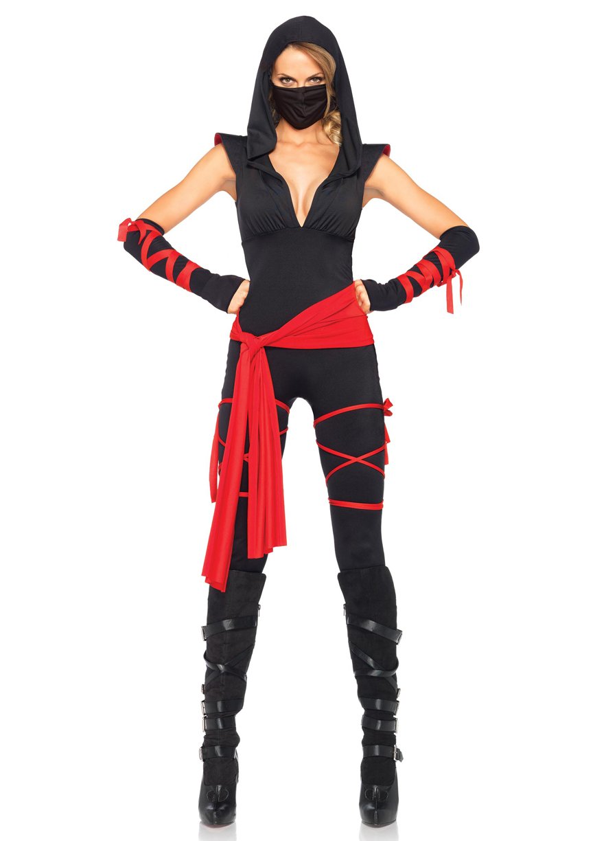 Leg Avenue 85087 4 Piece Deadly Ninja Costume Set Medium Black & Red - Halloween Costumes for Women