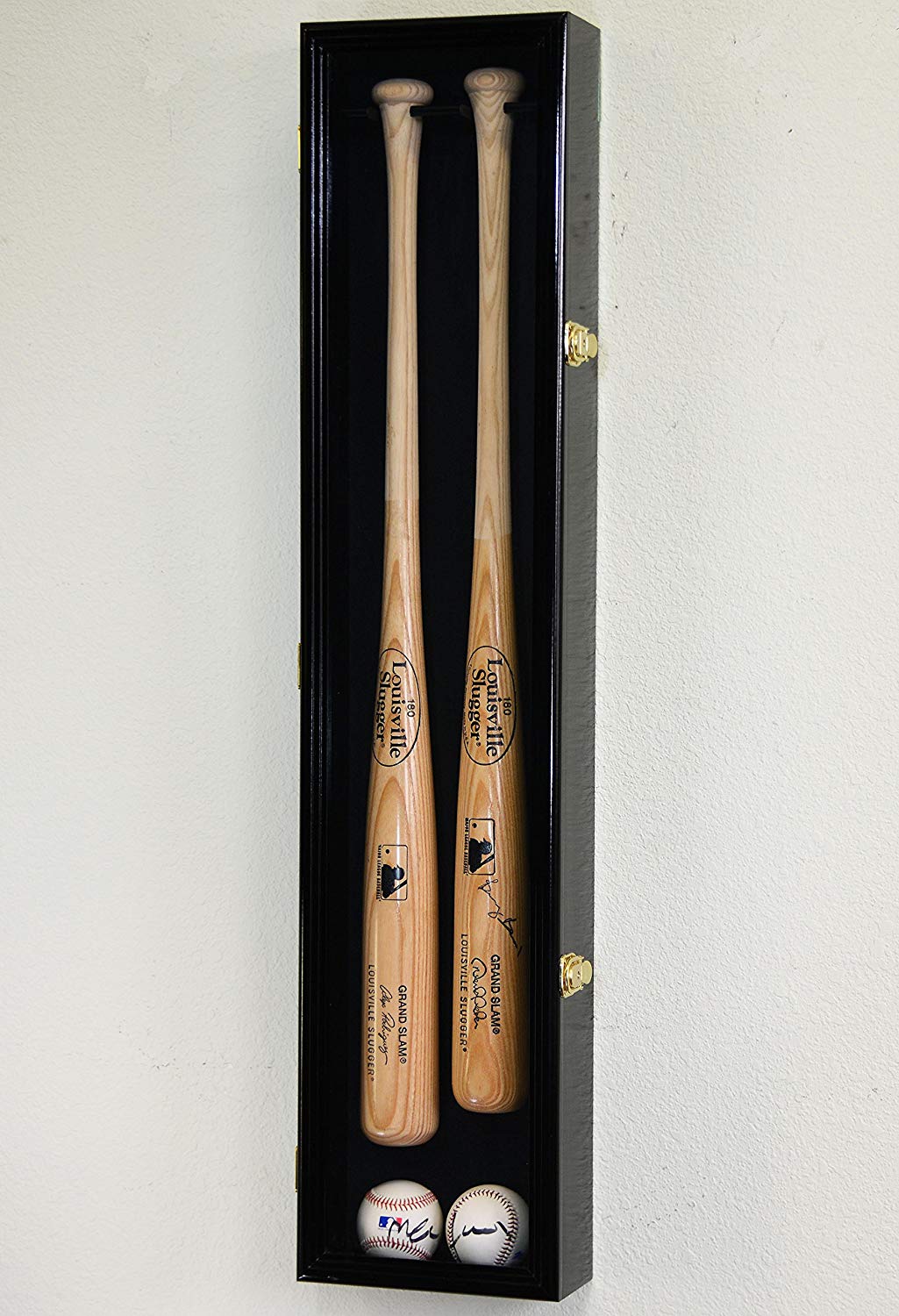 2 Baseball & Bat Display Case Cabinet Wall Mount Holder Rack 