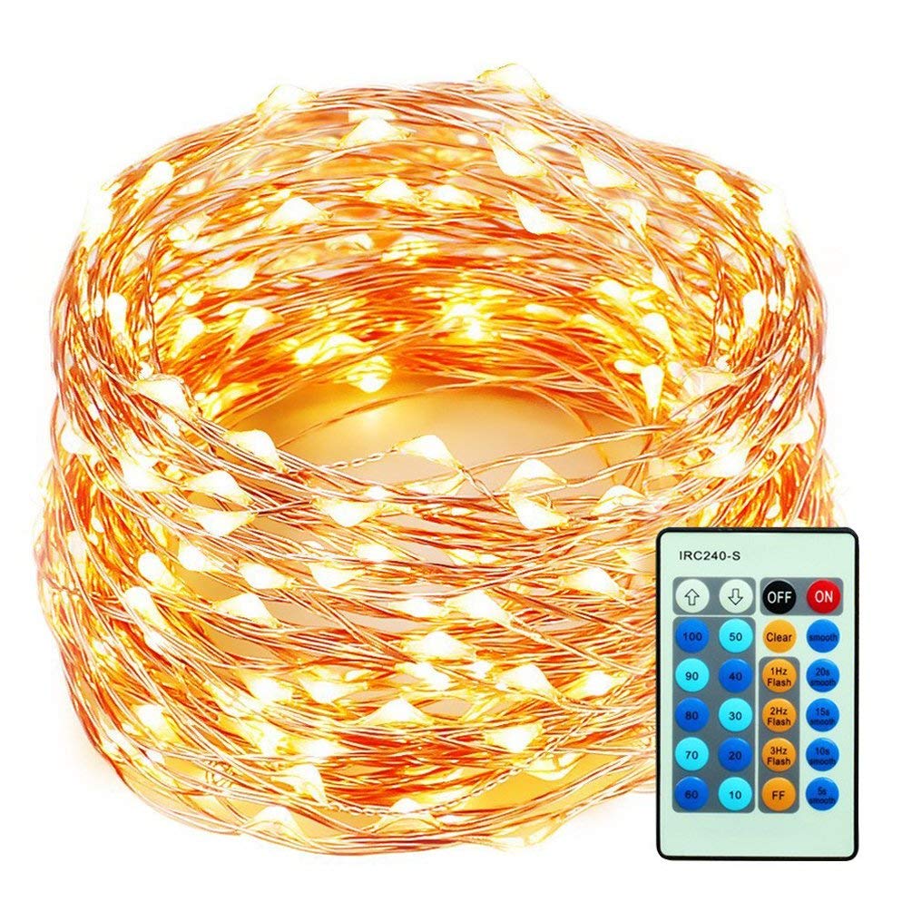 99 Feet 300 LEDs Copper Wire String Lights Dimmable with Remote Control, Decobree Christmas Lights with UL Listed for Party Wedding Bedroom Christmas Tree, Warm White
