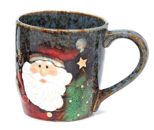 Yuletide Charms Collection 18 Ounce Santa Face Marbleized Porcelain Holiday Mug