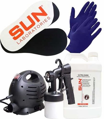 Sun Laboratories Sunless Spray Tan Machine - At Home Airbrush Tanning System with Dark - Spray Tan Solution, Gloves + Sticky Feet - Natural Sunless Airbrush HPLV, Body and Face for Bronzing