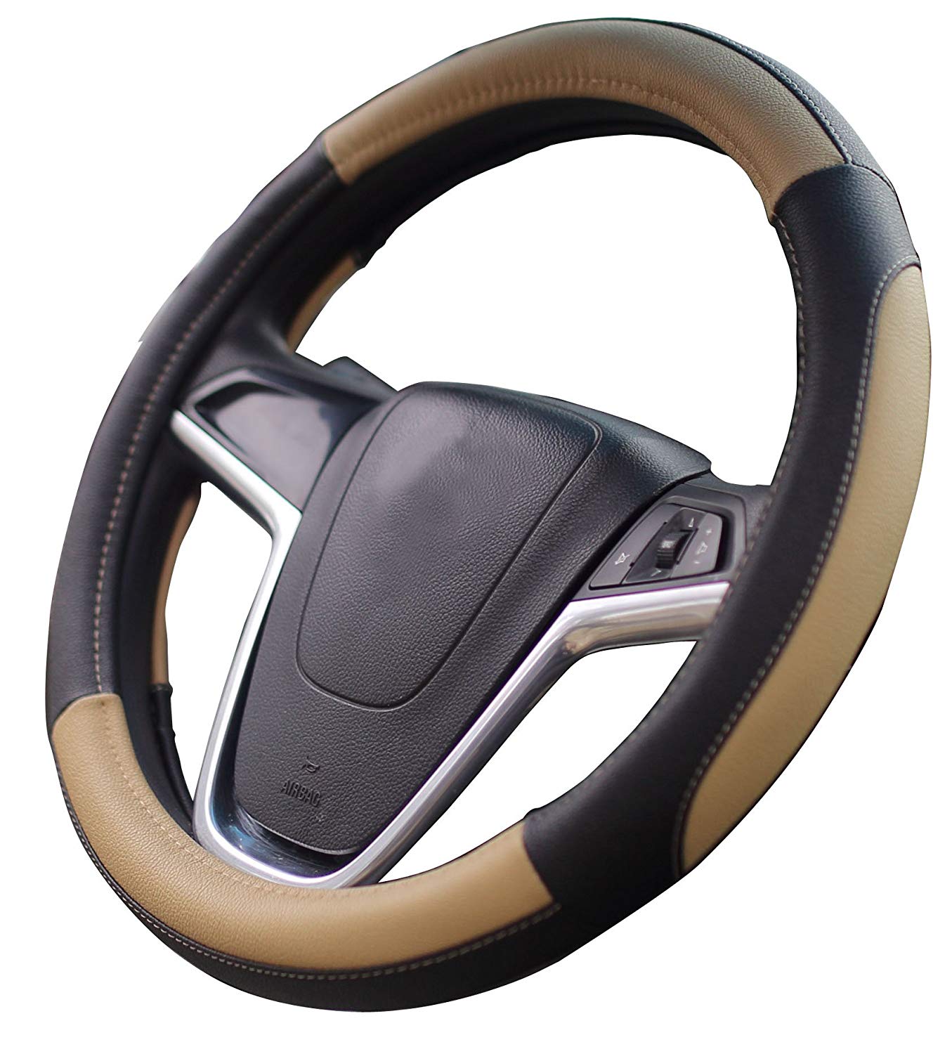 Mayco Bell Car Steering Wheel Cover 15 inch No Smell Comfort Durability Safety (Black Beige)