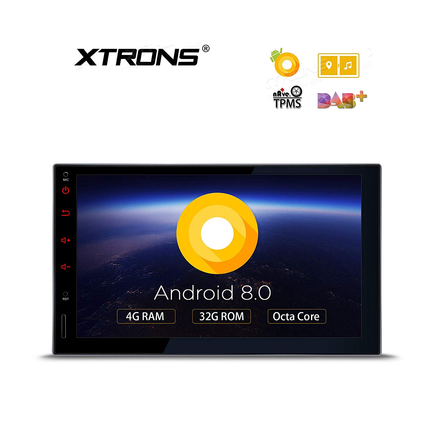 XTRONS 7 Inch Android 8.0 Octa Core 4G RAM 32G ROM Digital Multi-Touch Screen Car Stereo GPS Radio OBD2 TPMS Double 2 Din with Reversing Camera