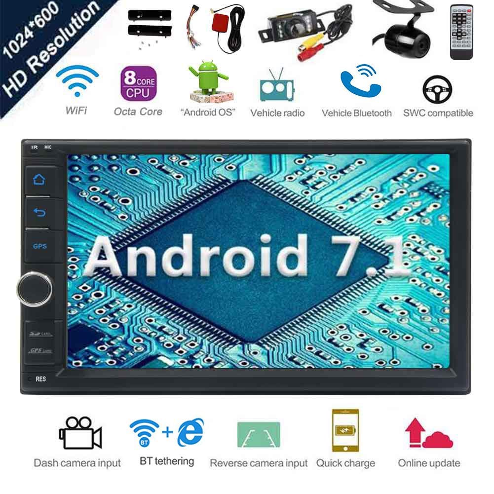 Android 7.1 32GB 2GB Car Stereo Radio with Octa Core Bluetooth GPS Navigation Support Fastboot WiFi MirrorLink USB SD Backup Front Camera 7¡± 1024600 Capacitive Touchscreen Double Din + FREE Dual Cam
