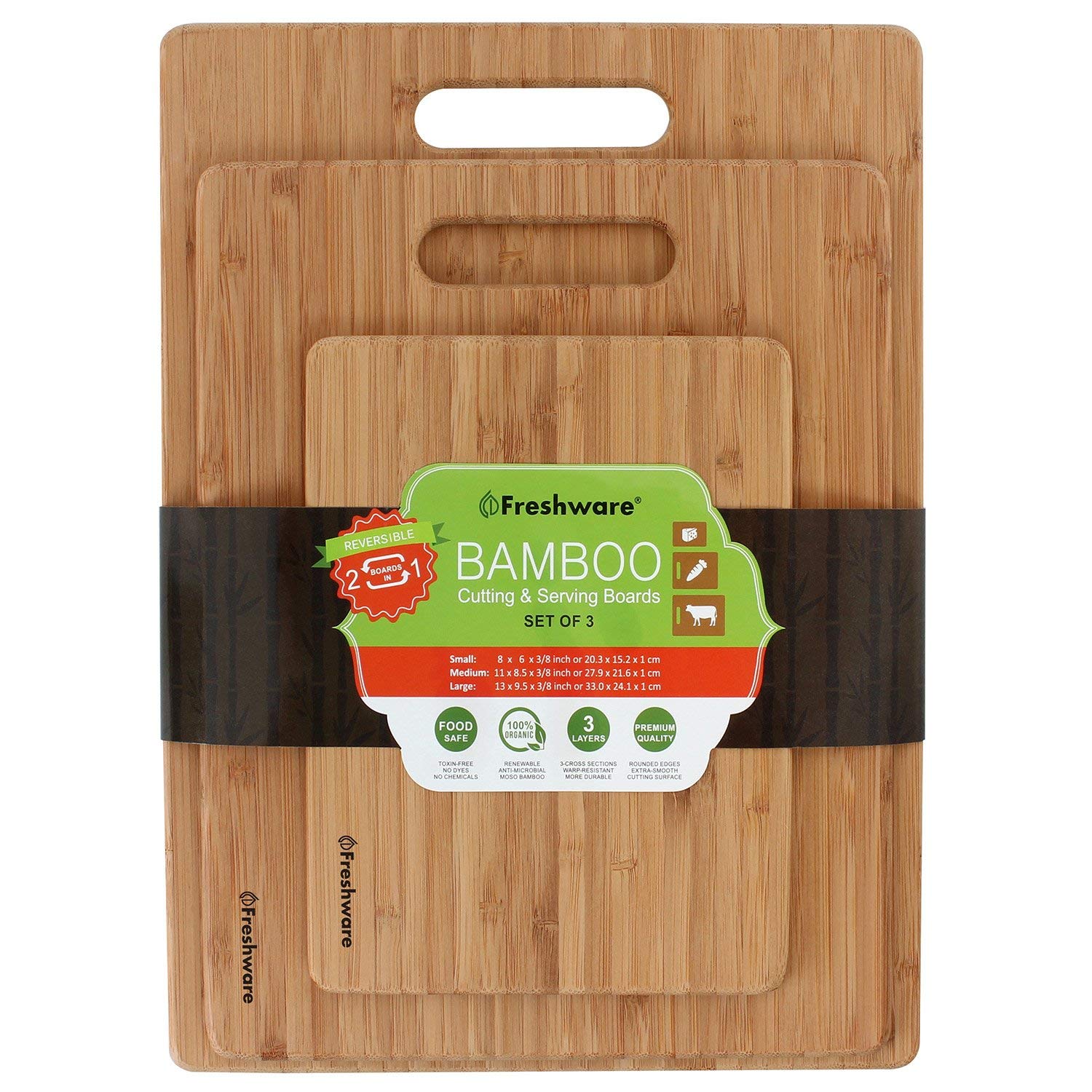 Freshware BC-200PK Bamboo Cutting Eco-Friendly Wood Chopping Boards