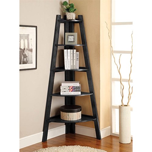 Furniture of America Lawler 5 Shelf Corner Bookcase in Black