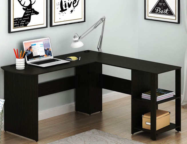 SHW L-Shaped Home Office Corner Desk Wood Top - Corner Gaming Desks