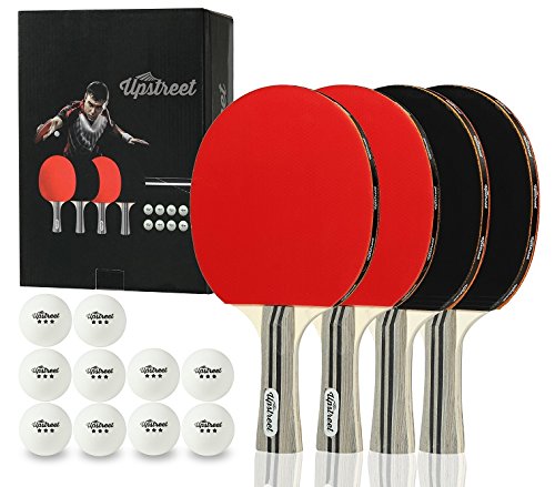 Upstreet Ping Pong Paddle Set Includes 4 Ping Pong Paddles with 3 Star Ping Pong Balls for Table Tennis