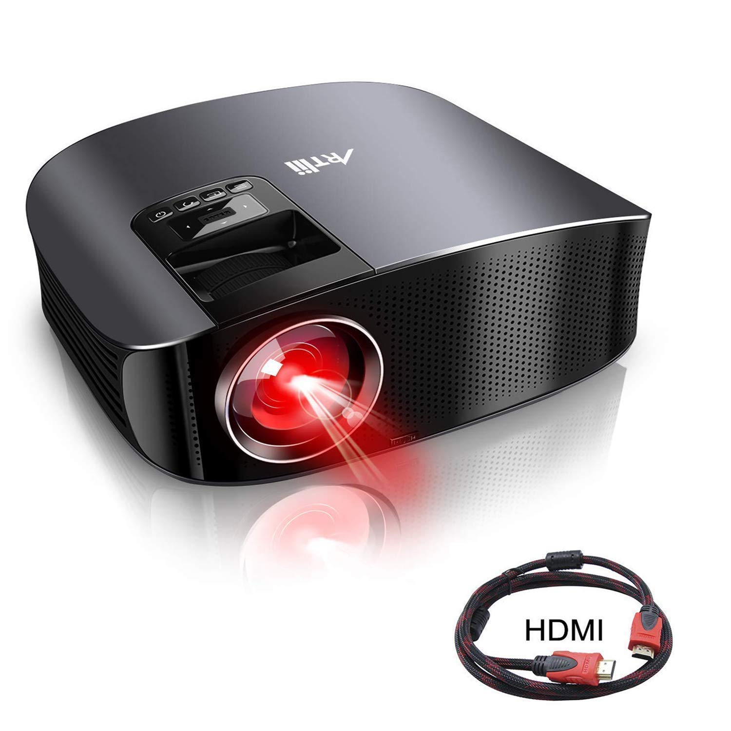 Movie Projector, Artlii 3600 Lux Full HD Projector with HiFi Stereo 200" Home Theater Projector with 2 HDMI USB VGA AV for Movies, Home Cinema, Sports and Games