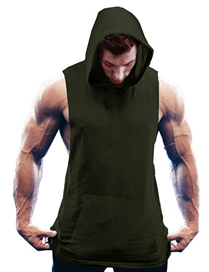 COOFANDY Men's Workout Hooded Tank Tops Bodybuilding Muscle Cut Off T Shirt Sleeveless Gym Hoodies