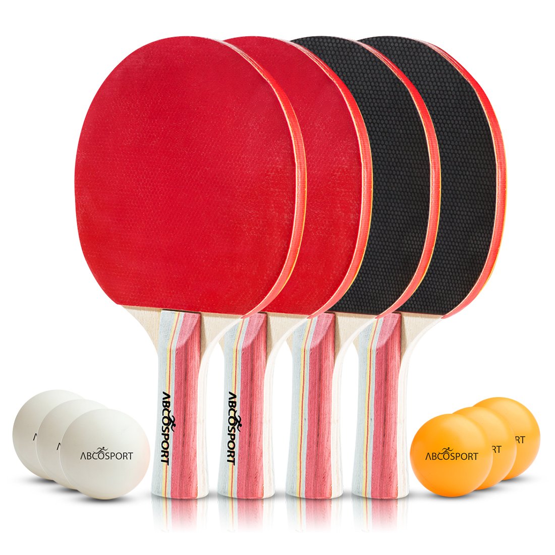 Table Tennis Ping Pong Set - Pack of 4 Premium Paddles/Rackets and 6 Table Tennis Balls - Soft Sponge Rubber - Ideal for Professional & Recreational Games - 2 or 4 Players - Perfect Set On The Go