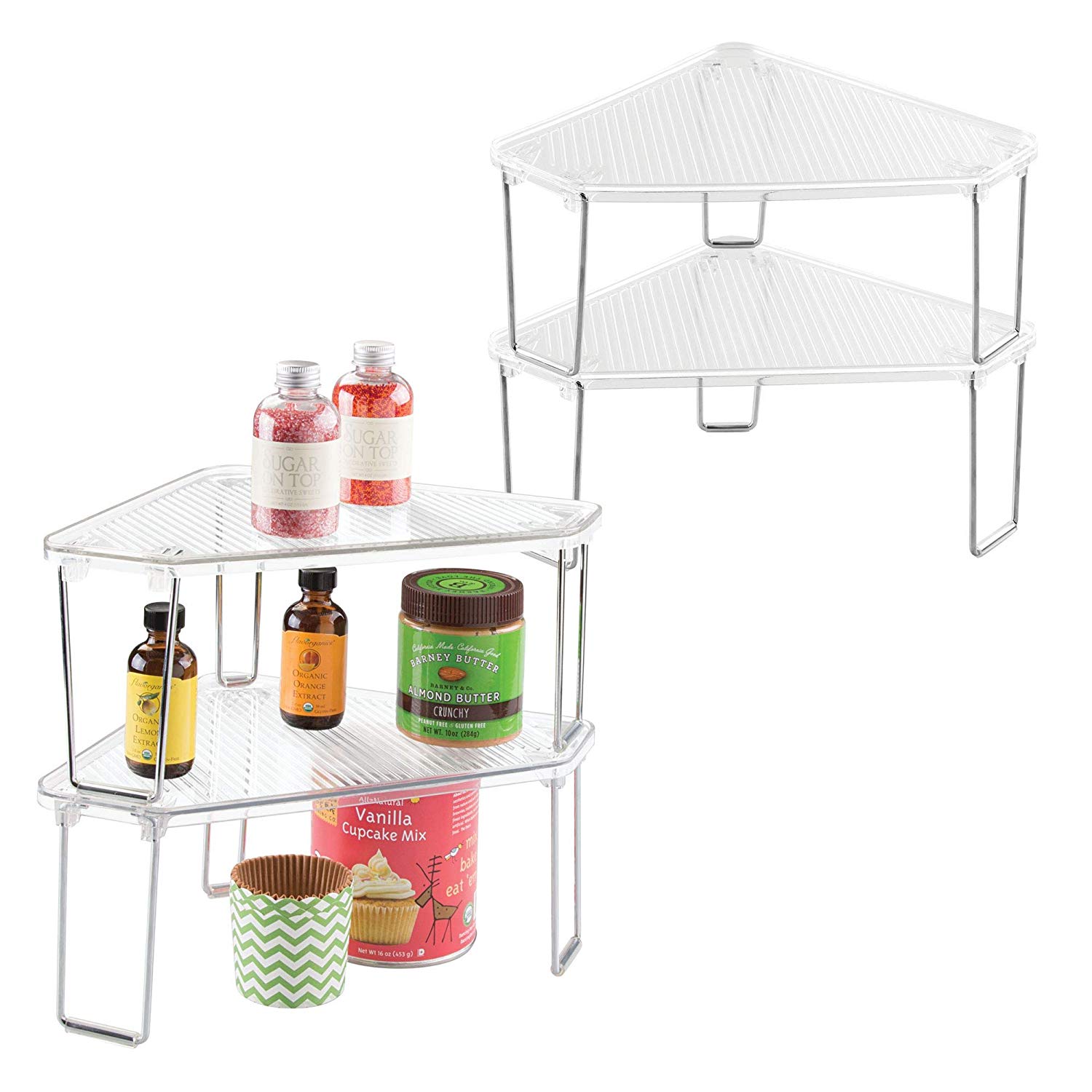 mDesign Corner Plastic/Metal Freestanding Stackable Organizer Shelf