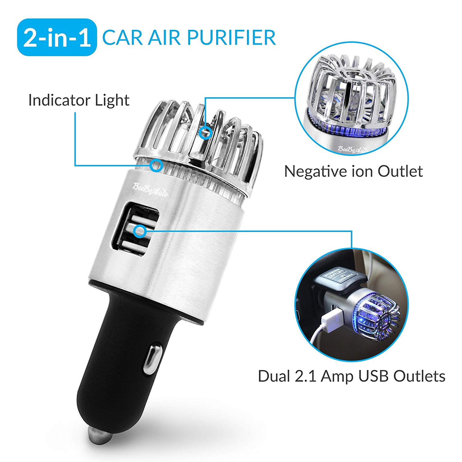  Car Air Purifier, Ionizer Deodorizer and Ionic Air Freshener 