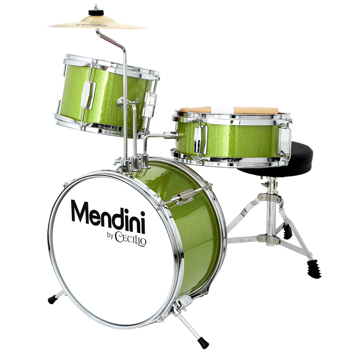 Mendini 3 Drum Set, Metallic Green