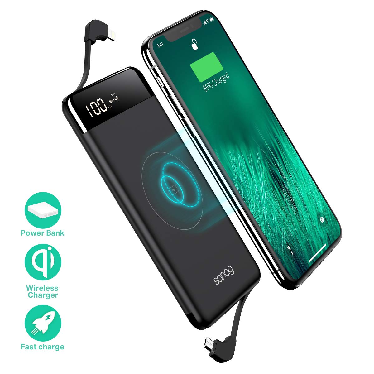 Wireless Portable Charger, Portable Charger, SANAG 10000mAh External Battery Pack