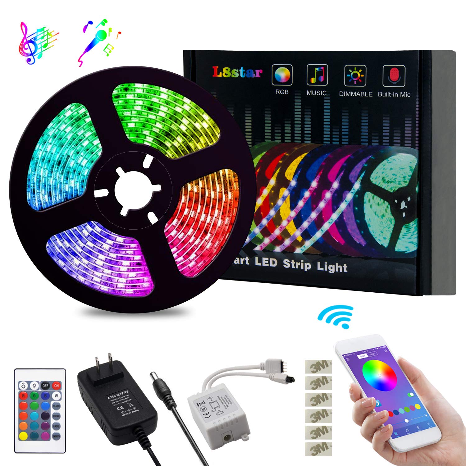 LED Lighting: LED Strip Lights, L8star Color Changing Rope Lights 16.4ft SMD 5050 RGB Light Strips with Bluetooth Controller Sync to Music Apply for TV, Bedroom, Party and Home Decoration (16.4ft)