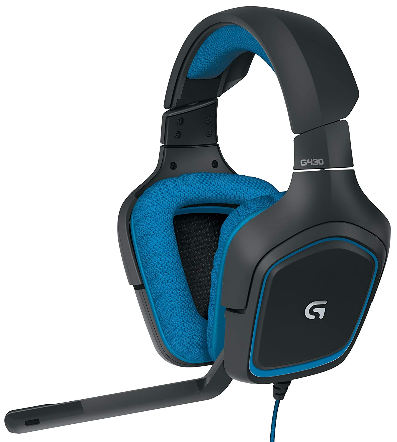 Logitech G430 7.1 DTS Headphone: X and Dolby Surround Sound Gaming Headset for PC, Playstation 4 – On-Cable Controls – Sports-Performance Ear Pads – Rotating Ear Cups – Light Weight Design, Blue/Black
