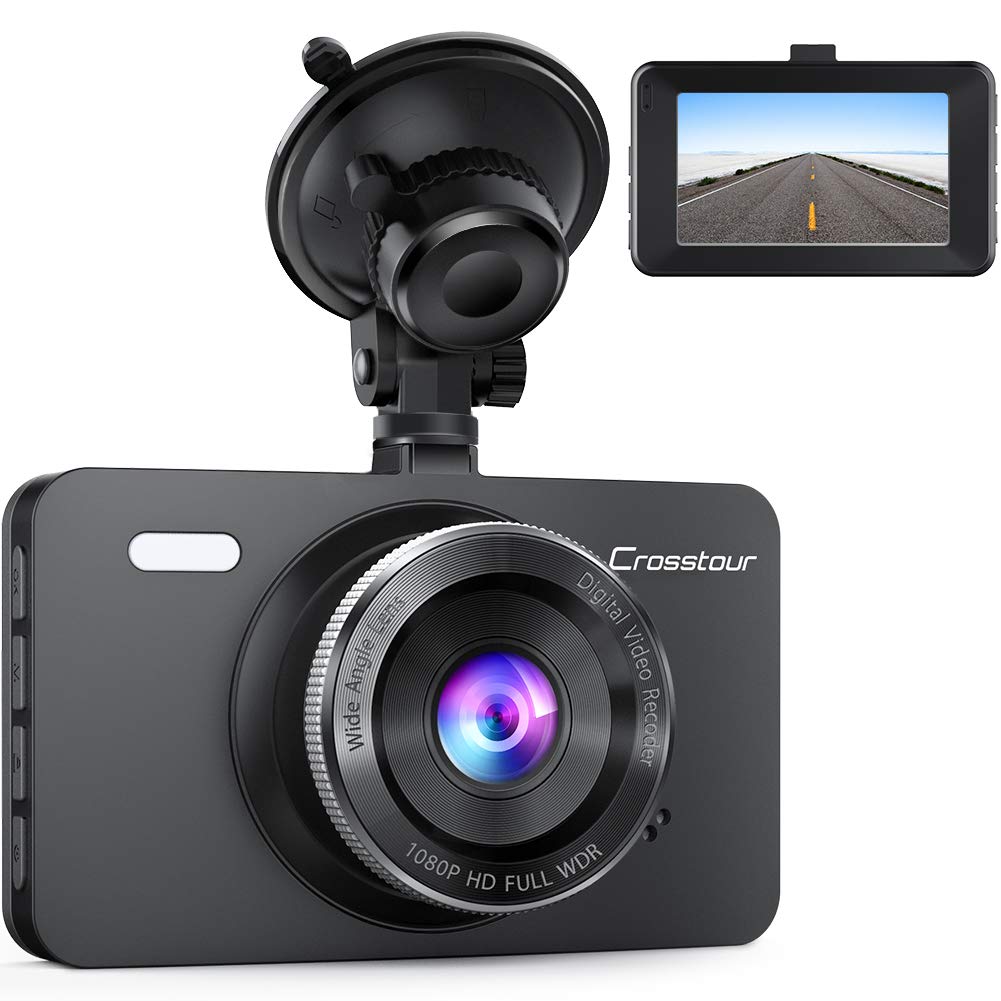 Dash Cam, Crosstour 1080P Car DVR Dashboard Camera Full HD with 3&quot; LCD Screen 170°Wide Angle, WDR, G-Sensor, Loop Recording and Motion Detection (CR300)