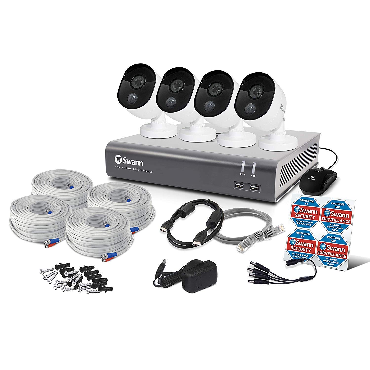 Swann 4 Camera 8 Channel 1080p DVR Security System |1TB HDD, Heat & Motion Sensing + Night Vision