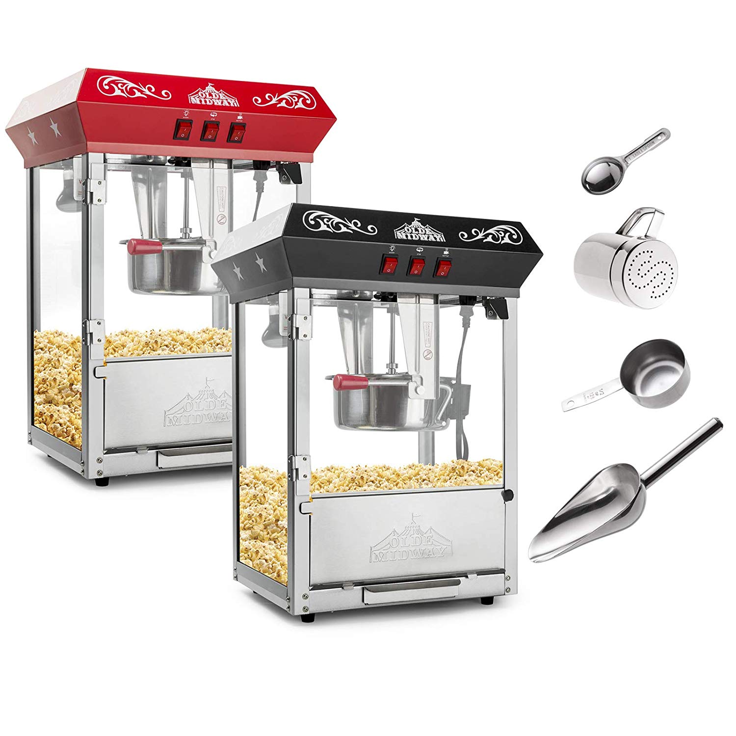 Olde Midway Bar Style Popcorn Machine Maker Popper with 8-Ounce Kettle - Black
