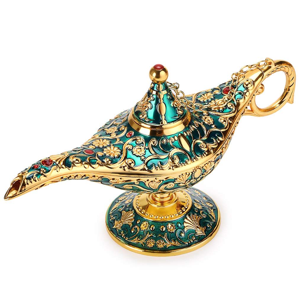 Hipiwe Vintage Magical Legend Aladdin's Genie Lamp for Home/Wedding Table Decoration,Collectable Rare Classic Arabian Costume Props Lamp Pot &Gift for Party/Halloween/Birthday(Green)