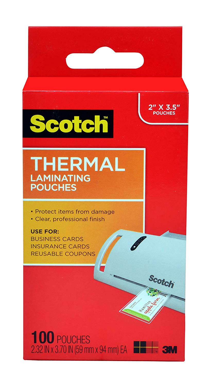 Scotch Thermal Laminating Pouches, 2.32 x 3.70-Inches, Business Card Size, 100-Pack (TP5851-100)