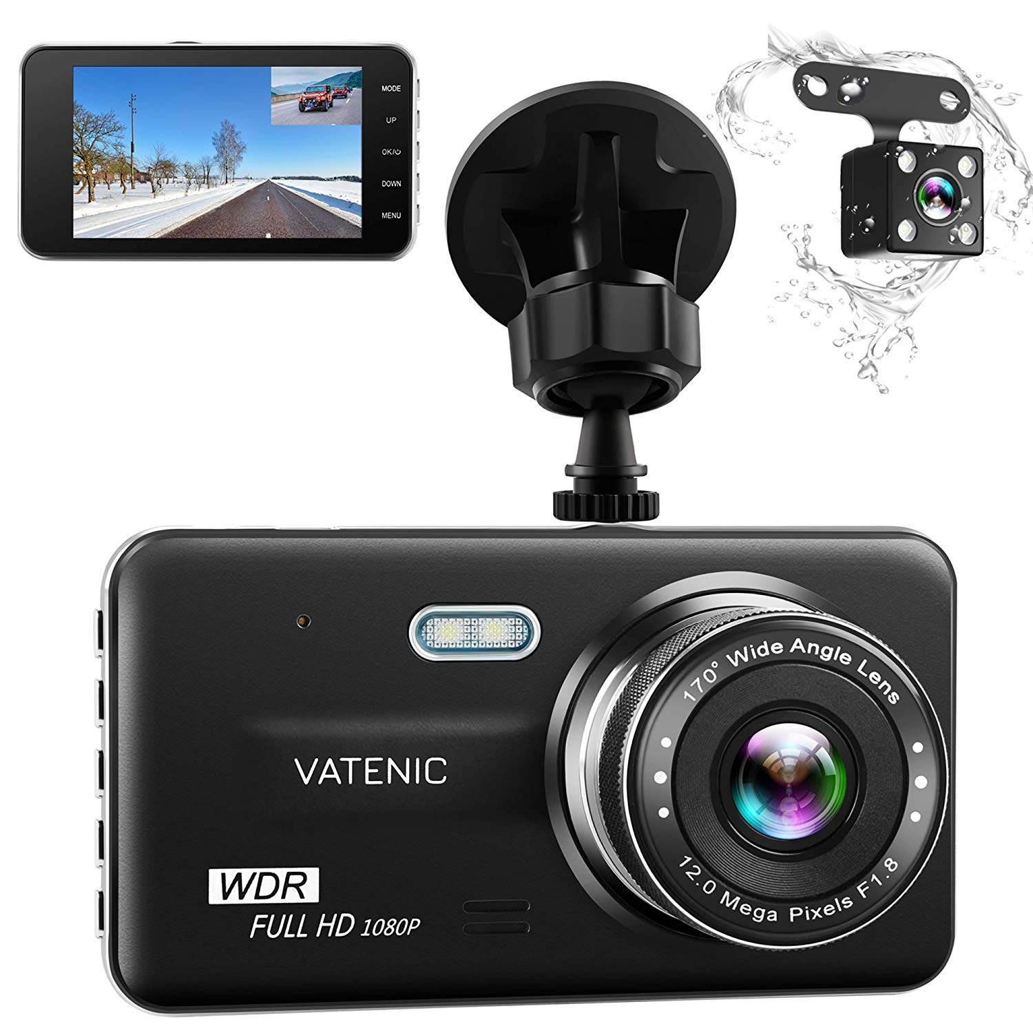 Dual Dash Cam Car Dashboard Camera Recorder FHD 1080P Front And Rear Cameras ,Driving loop Recording ,4.0 &quot; IPS Screen 170°Wide Angle, WDR ,Parking Monitor, G-Sensor, Night Vision, Motion Detection