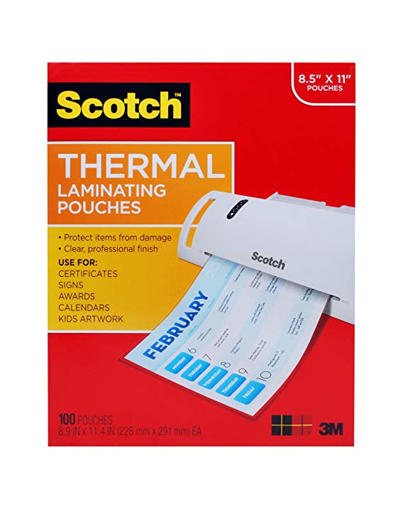 Scotch Thermal Laminating Pouches, 8.9 x 11.4 -Inches, 3 mils thick, 100-Pack (TP3854-100)