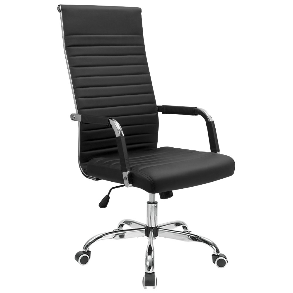 Furmax Ribbed Office Chair High Back PU Leather Executive Conference Chair Adjustable Swivel Chair with Arms (Black)